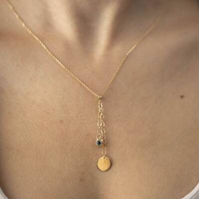 Zincir Detaylı Nazar Boncuklu Altın Kolye - 1