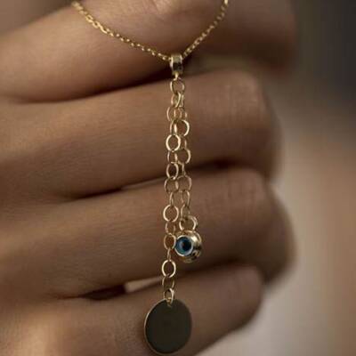 Zincir Detaylı Nazar Boncuklu Altın Kolye - 2