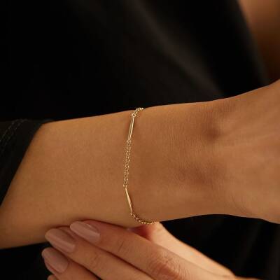 Zincirli Boru Figürlü Altın Bileklik - 1