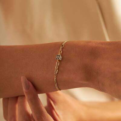 Zincirli Küp Nazar Boncuklu Altın Bileklik - 2