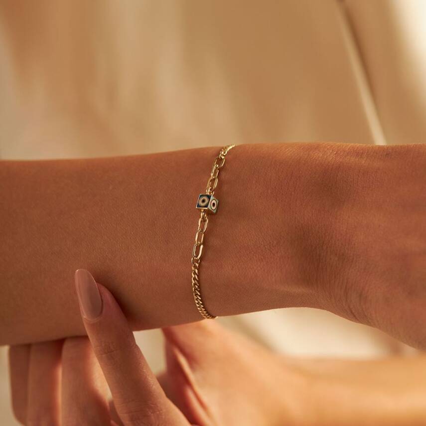 Zincirli Küp Nazar Boncuklu Altın Bileklik - Semih Haşhaş Kuyumculuk (1)