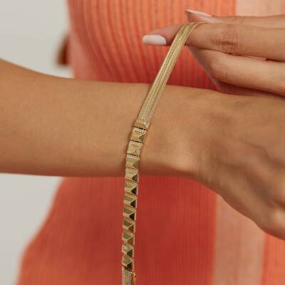 Zincirli Ve Geometrik Tasarımlı Altın Bileklik - 1