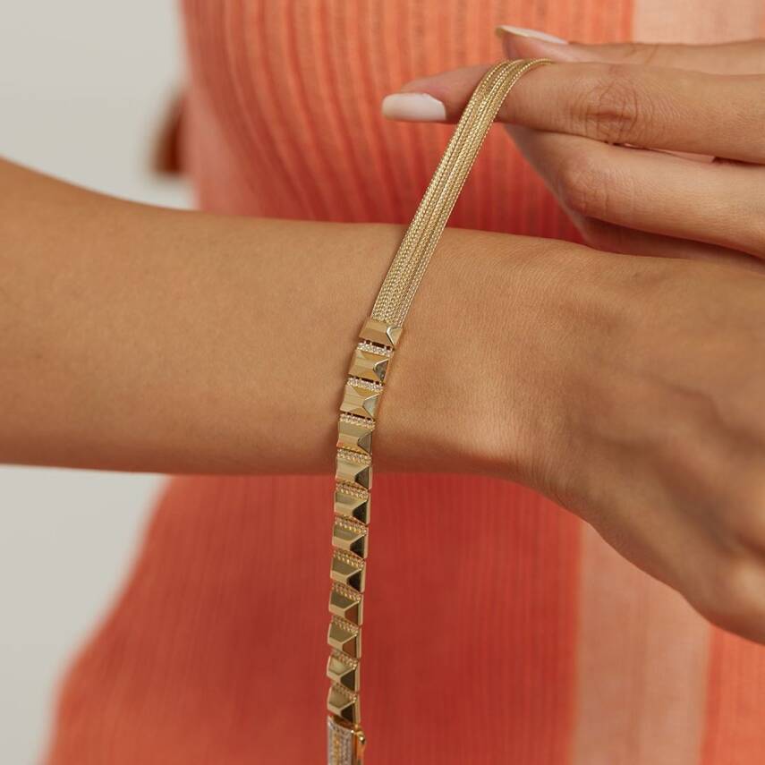 Zincirli Ve Geometrik Tasarımlı Altın Bileklik - Semih Haşhaş Kuyumculuk