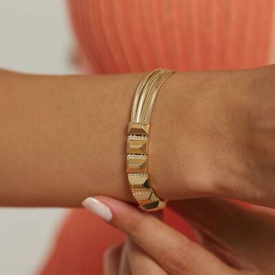 Zincirli Ve Geometrik Tasarımlı Altın Bileklik - 2